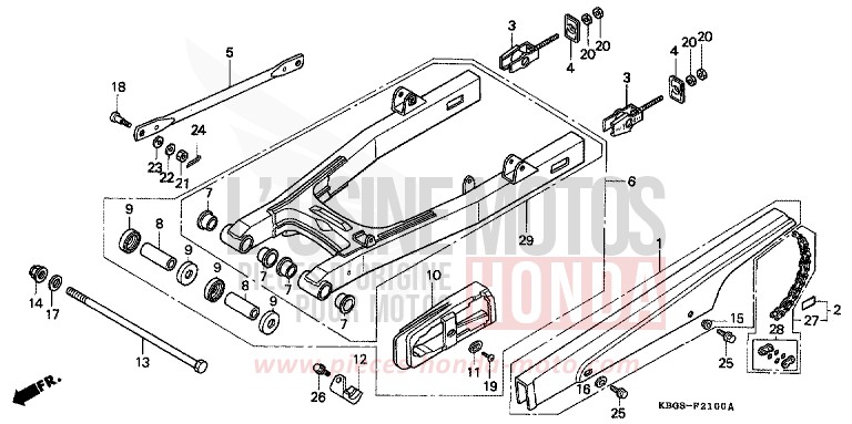 SCHWINGARM HINTEN/KETTENGEHAEUSE von CB Two Fifty EMINENCE RED METALLIC (R227) von 1999